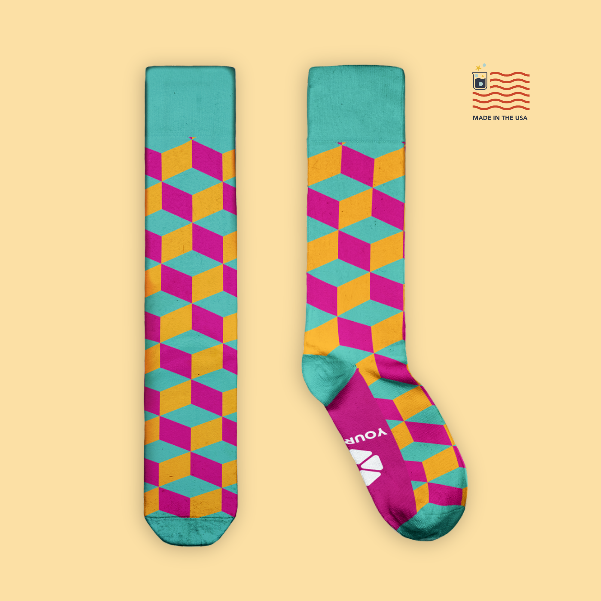 3D Cubes Cotton Dress Casual Crew Custom Socks